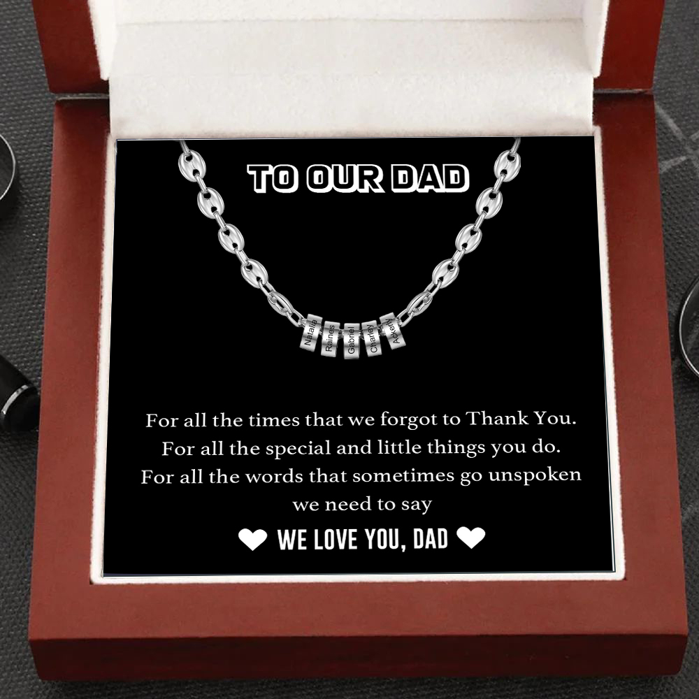 Gift For Father | Men Necklace with 5 Beads | Custom Necklace | Engraved 5 Names