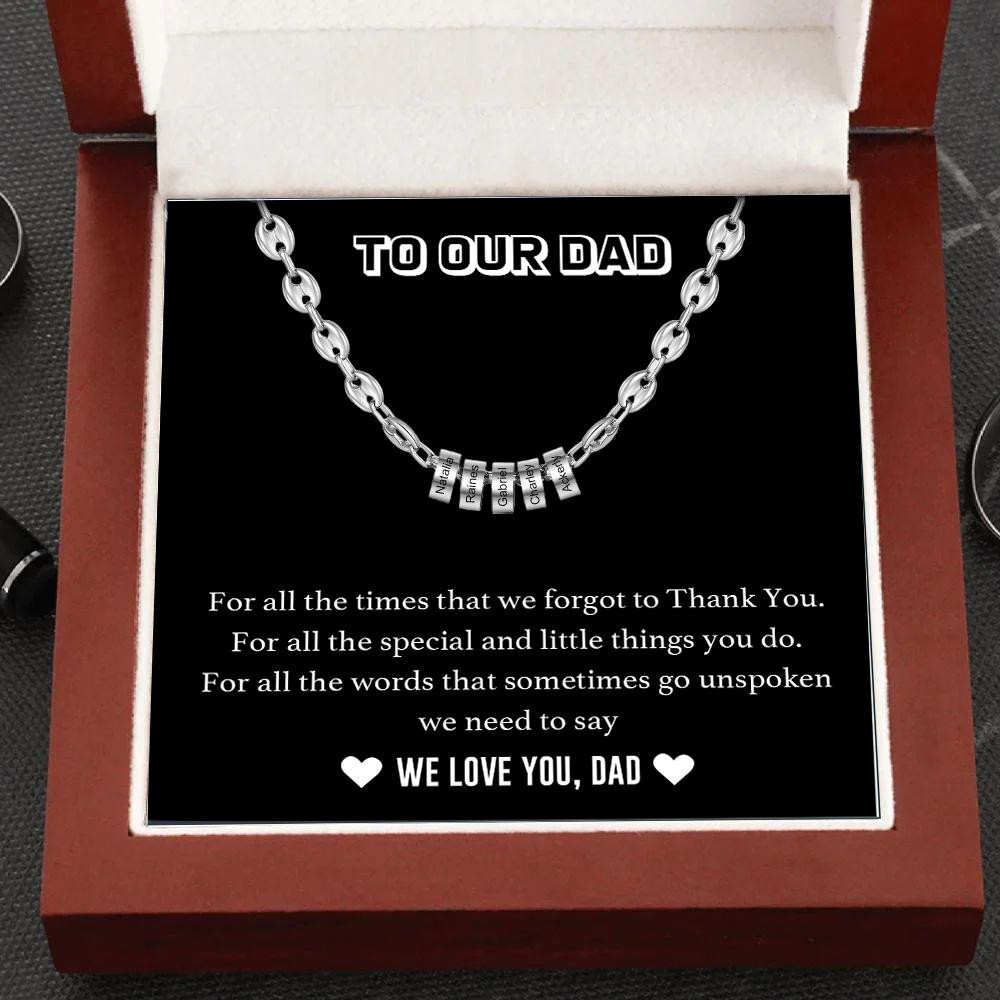 Gift For Father | Men Necklace with 5 Beads | Custom Necklace | Engraved 5 Names