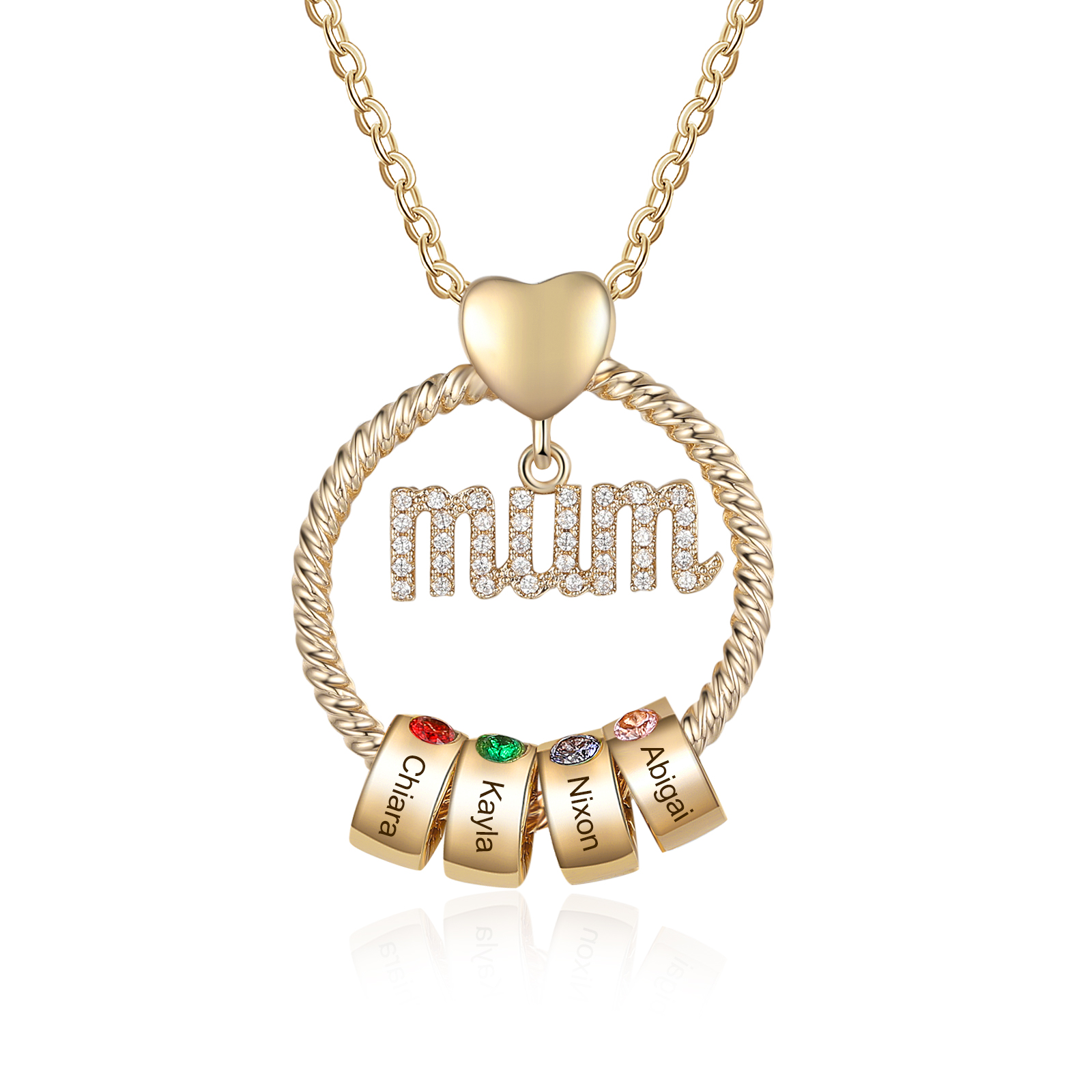 Personalised Mum Circle Pendant Necklace Custom 1-6 Names & Birthstones Necklace Gifts For Mum
