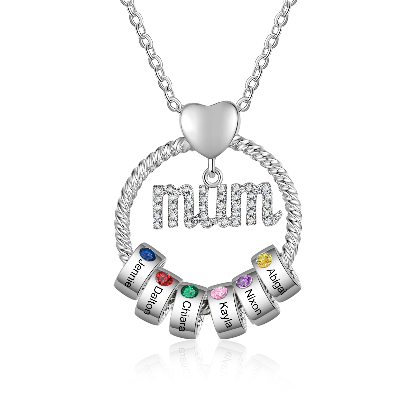 Personalised Mum Circle Pendant Necklace Custom 1-6 Names & Birthstones Necklace Gifts For Mum