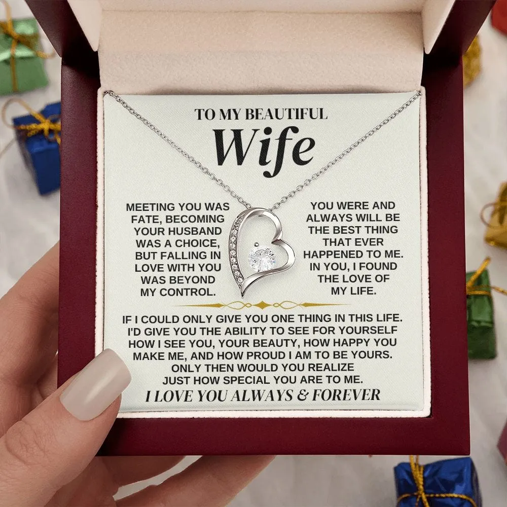 Heart Necklace with "To My Beautiful Wife" Message - Valentine’s Day Gifts for Her | Jessemade