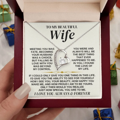 Heart Necklace with "To My Beautiful Wife" Message - Valentine’s Day Gifts for Her | Jessemade