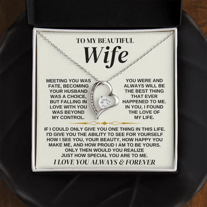 Heart Necklace with "To My Beautiful Wife" Message - Valentine’s Day Gifts for Her | Jessemade