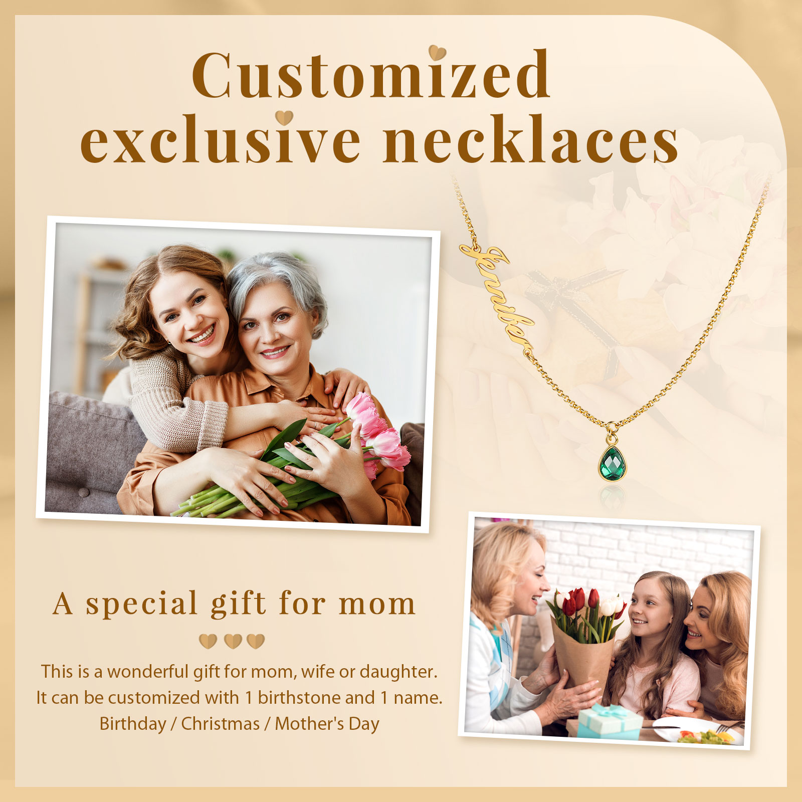 Personalised Name & Birthstone Necklace Women's Necklace Gold Birthday Gifts for Her-Jessemade AU