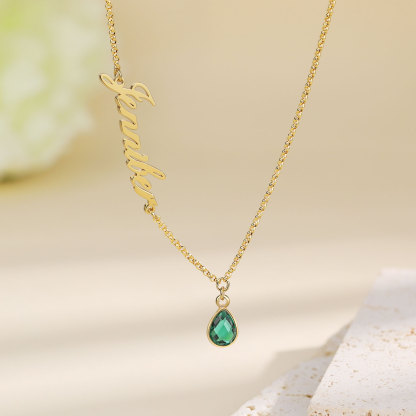 Personalised Name & Birthstone Necklace Women's Necklace Gold Birthday Gifts for Her-Jessemade AU