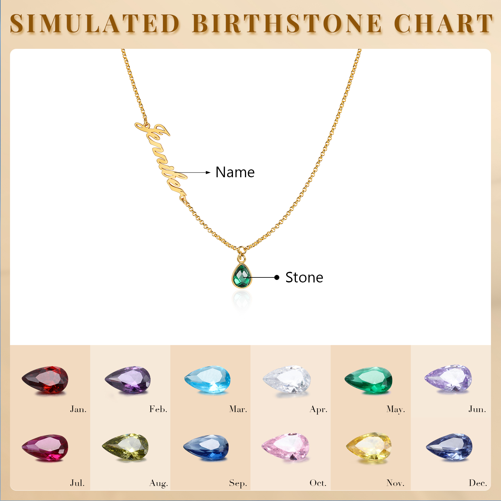 Personalised Name & Birthstone Necklace Women's Necklace Gold Birthday Gifts for Her-Jessemade AU