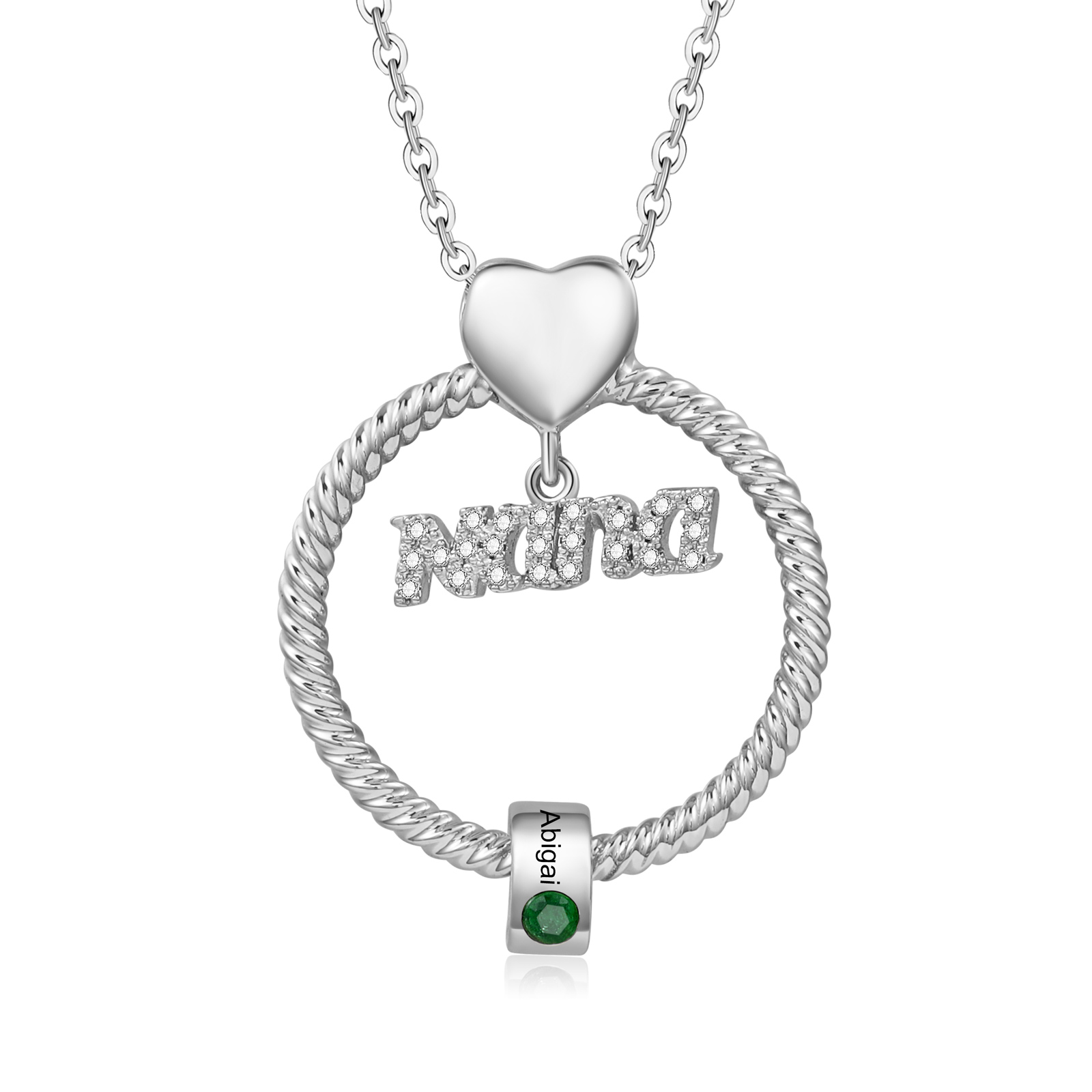 Personalised Nana Necklace Custom 1-8 Names & Birthstones Circle Pendant Necklace Gift for Grandma Nana