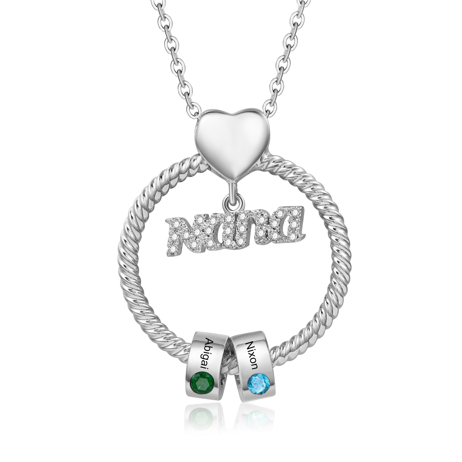 Personalised Nana Necklace Custom 1-8 Names & Birthstones Circle Pendant Necklace Gift for Grandma Nana