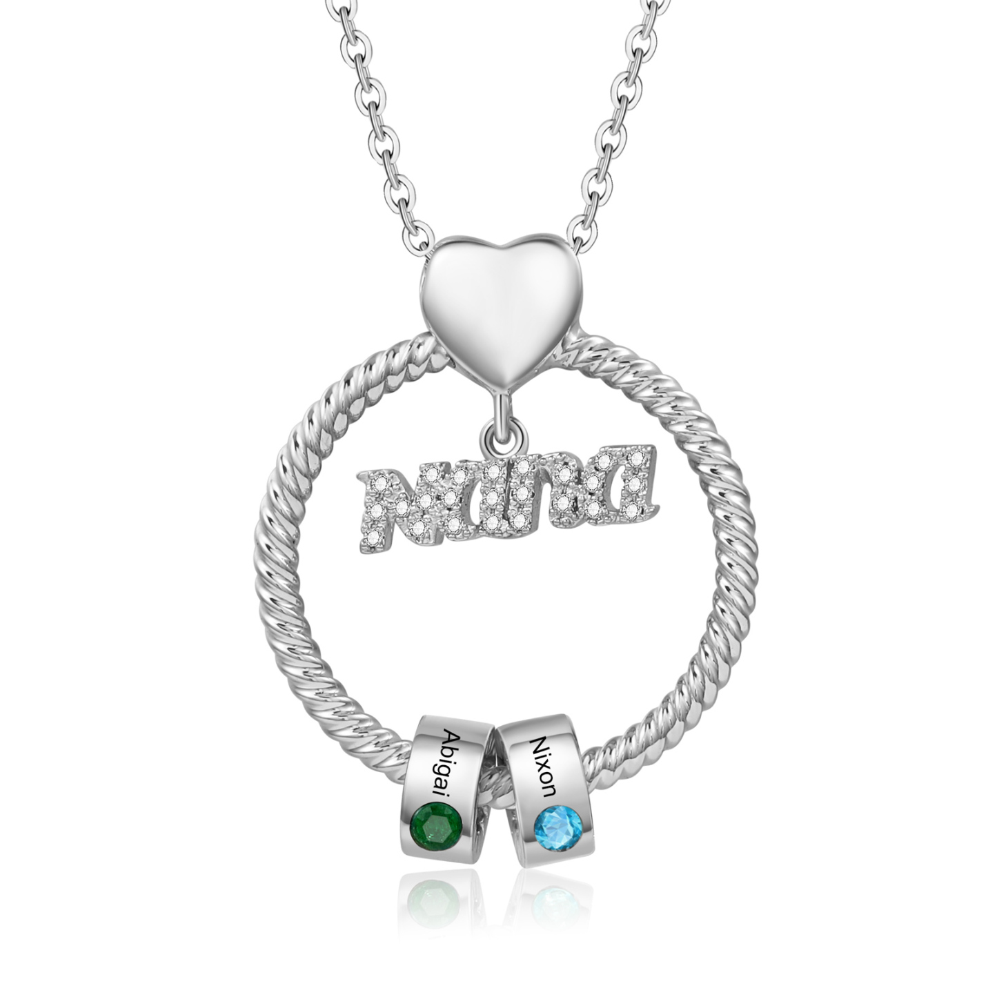 Personalised Nana Necklace Custom 1-8 Names & Birthstones Circle Pendant Necklace Gift for Grandma Nana