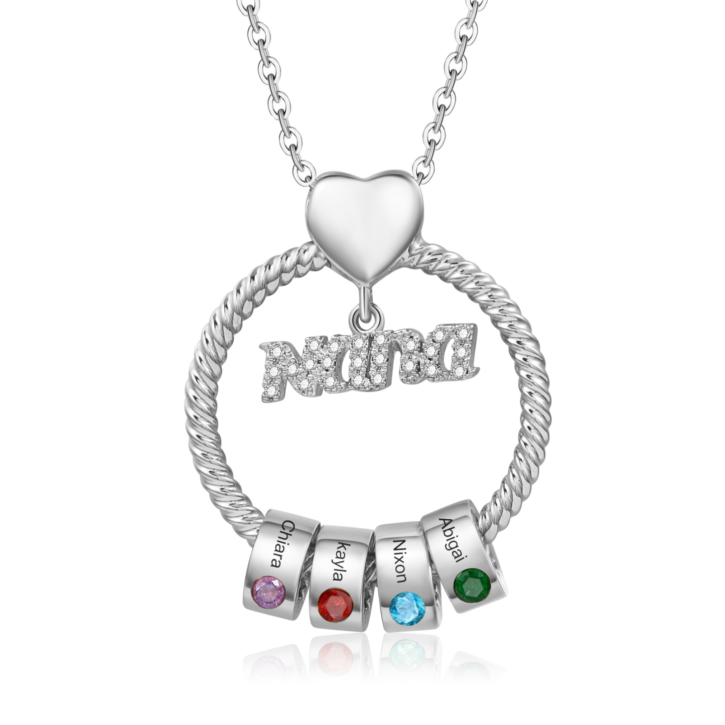 Personalised Nana Necklace Custom 1-8 Names & Birthstones Circle Pendant Necklace Gift for Grandma Nana