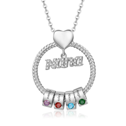 Personalised Nana Necklace Custom 1-8 Names & Birthstones Circle Pendant Necklace Gift for Grandma Nana