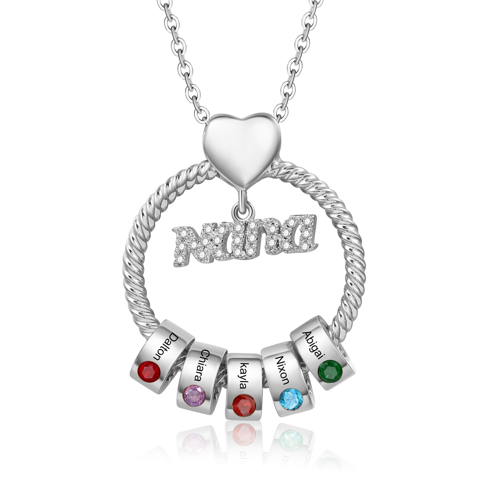 Personalised Nana Necklace Custom 1-8 Names & Birthstones Circle Pendant Necklace Gift for Grandma Nana