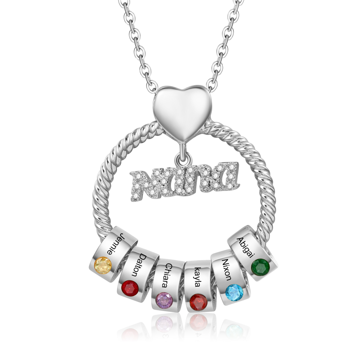 Personalised Nana Necklace Custom 1-8 Names & Birthstones Circle Pendant Necklace Gift for Grandma Nana