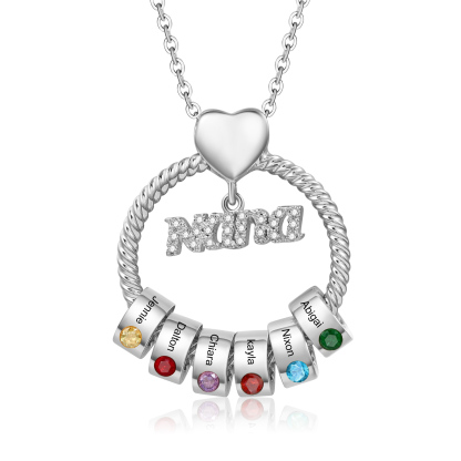 Personalised Nana Necklace Custom 1-8 Names & Birthstones Circle Pendant Necklace Gift for Grandma Nana
