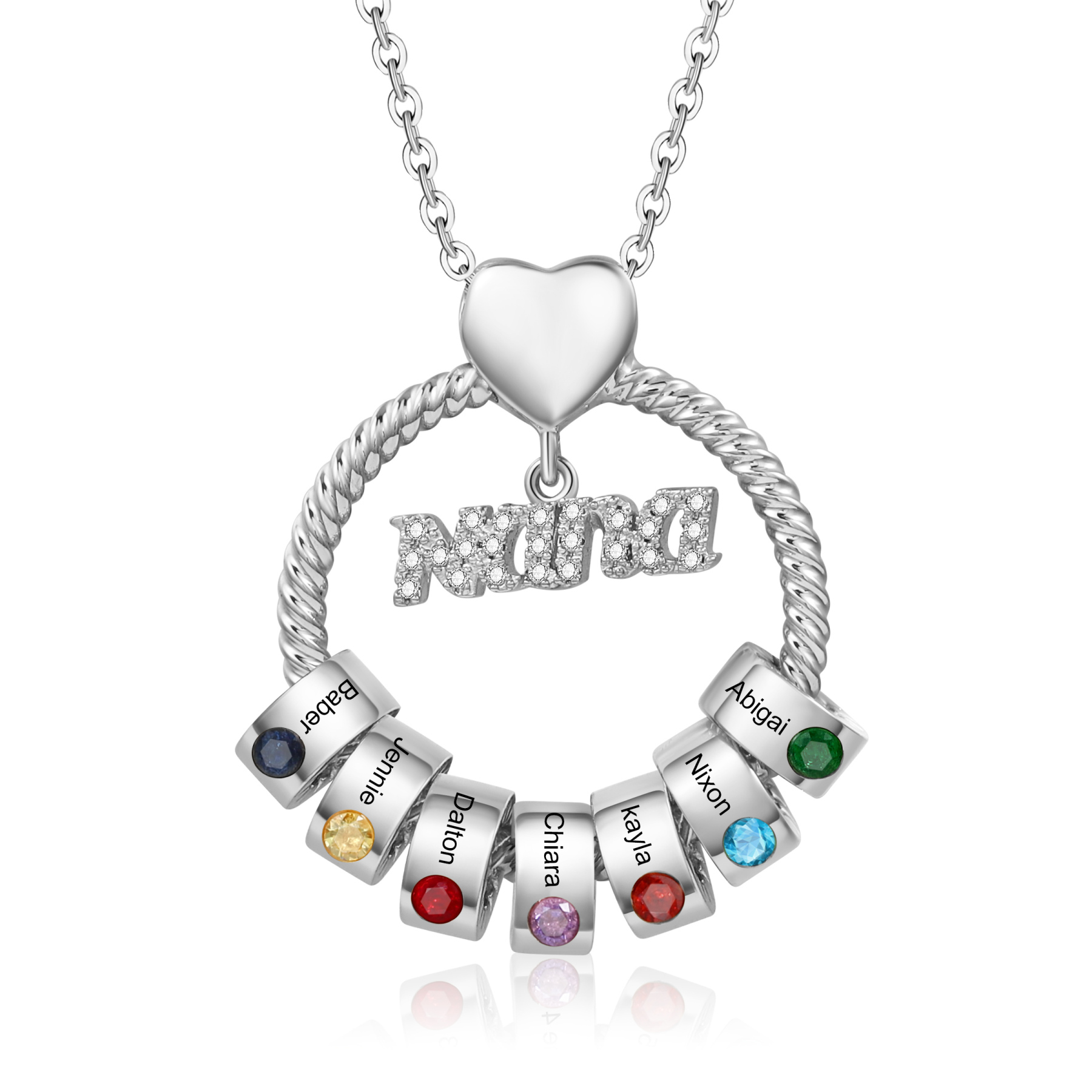 Personalised Nana Necklace Custom 1-8 Names & Birthstones Circle Pendant Necklace Gift for Grandma Nana
