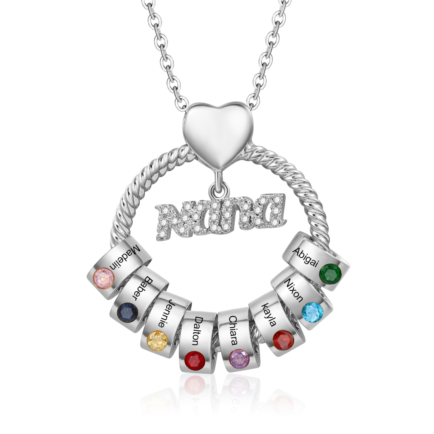 Personalised Nana Necklace Custom 1-8 Names & Birthstones Circle Pendant Necklace Gift for Grandma Nana