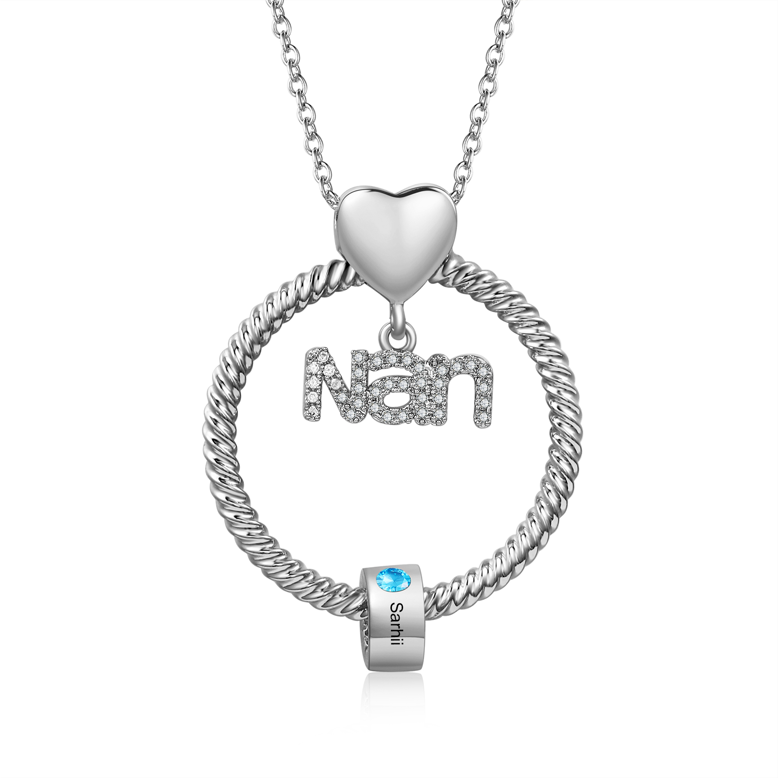 Personalised Nan Necklace Custom 1-6 Names & Birthstones Circle Pendant Necklace Gift for Grandma Nanna