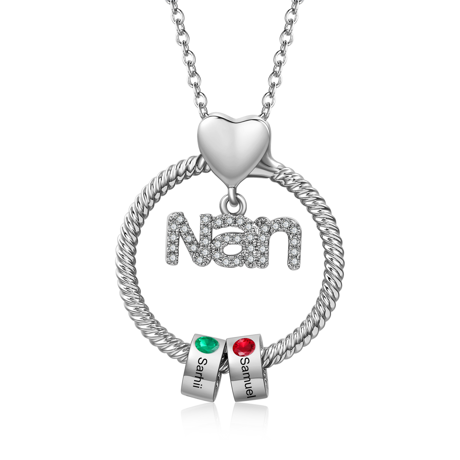 Personalised Nan Necklace Custom 1-6 Names & Birthstones Circle Pendant Necklace Gift for Grandma Nanna