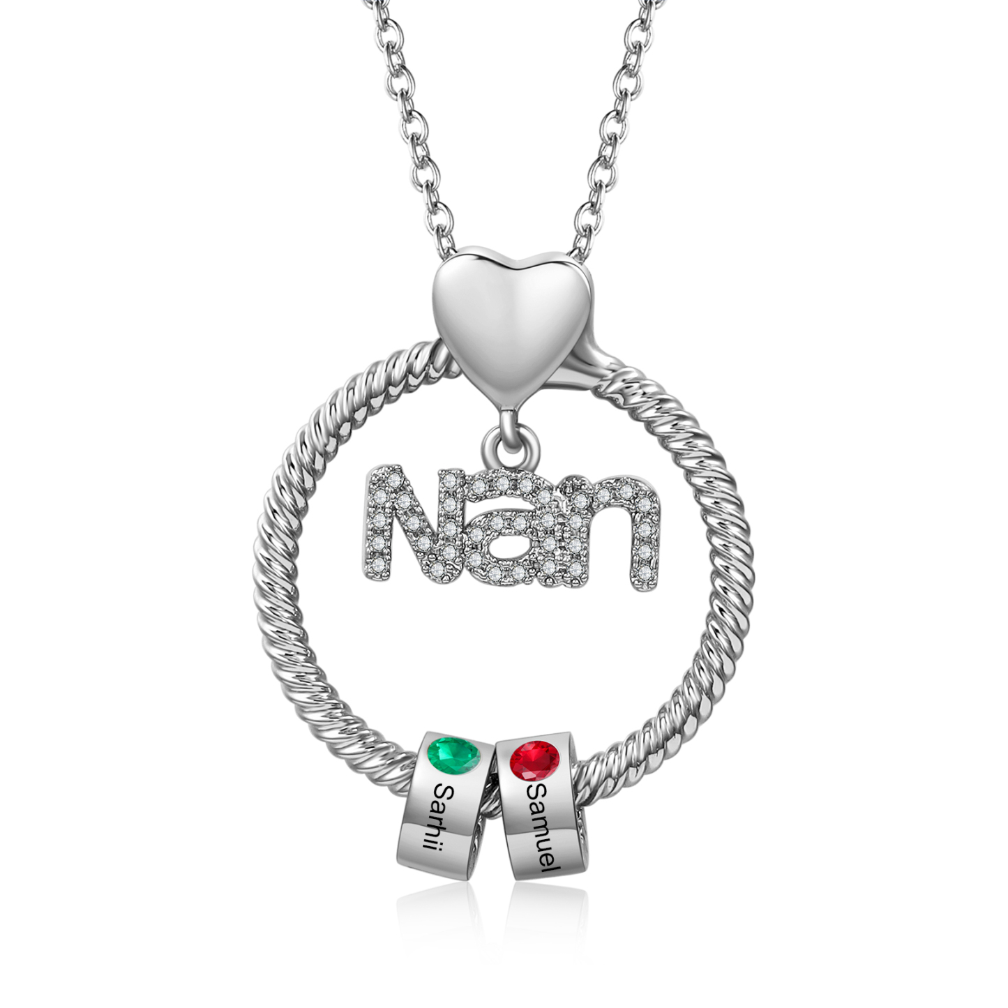 Personalised Nan Necklace Custom 1-6 Names & Birthstones Circle Pendant Necklace Gift for Grandma Nanna
