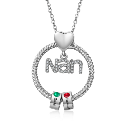 Personalised Nan Necklace Custom 1-6 Names & Birthstones Circle Pendant Necklace Gift for Grandma Nanna