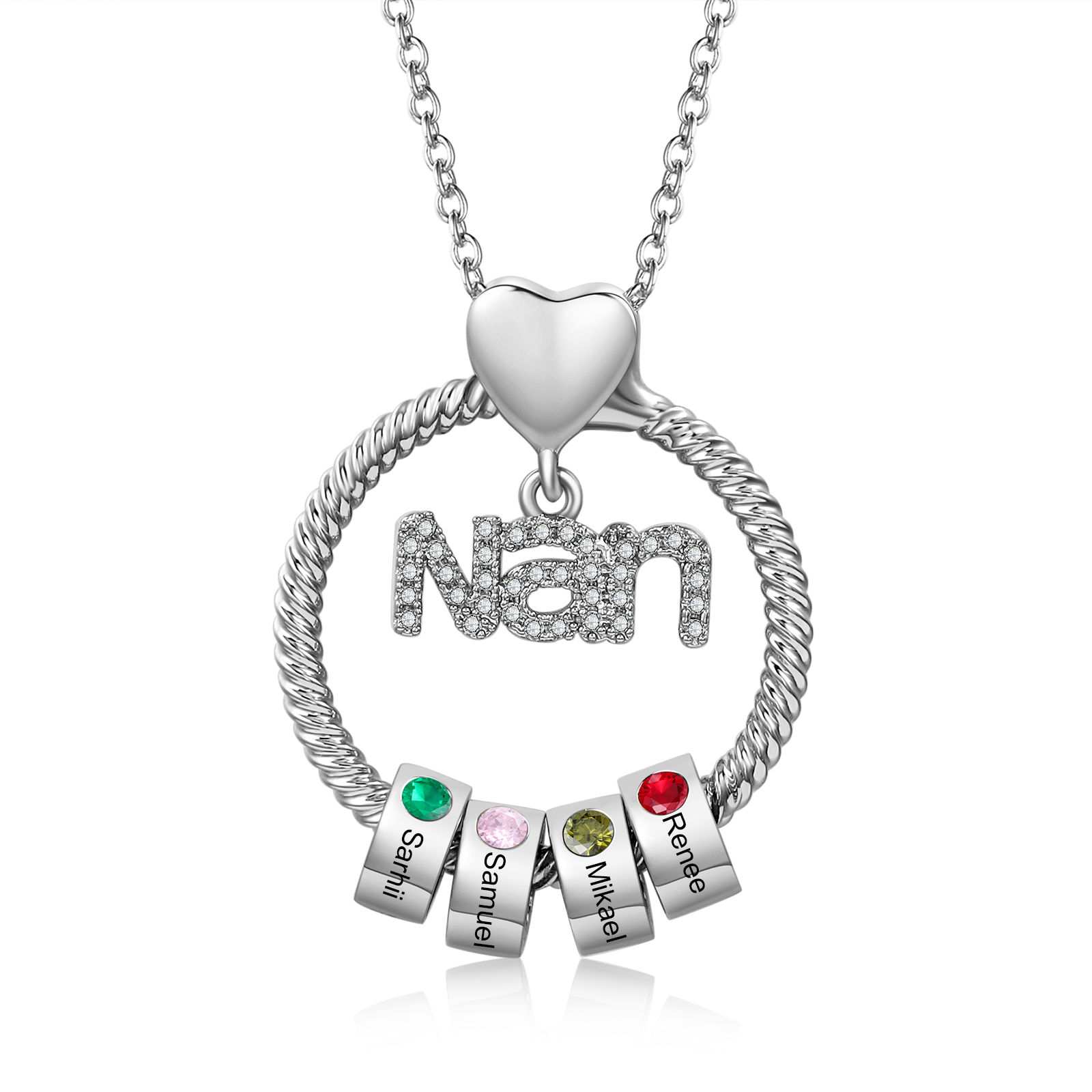 Personalised Nan Necklace Custom 1-6 Names & Birthstones Circle Pendant Necklace Gift for Grandma Nanna