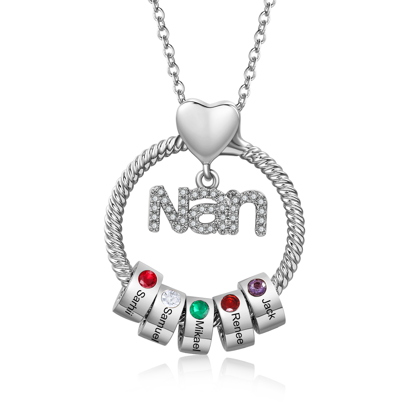 Personalised Nan Necklace Custom 1-6 Names & Birthstones Circle Pendant Necklace Gift for Grandma Nanna