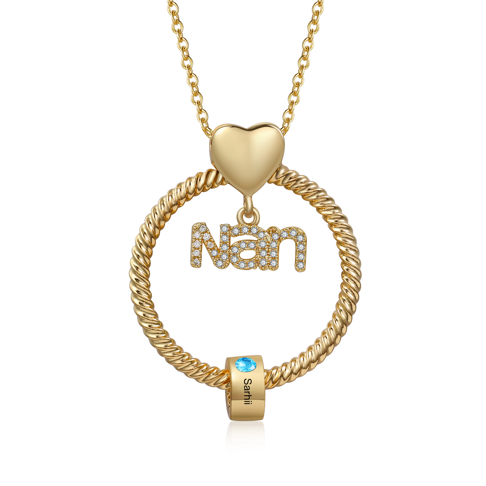 Personalised Nan Necklace Custom 1-6 Names & Birthstones Circle Pendant Necklace Gift for Grandma Nanna