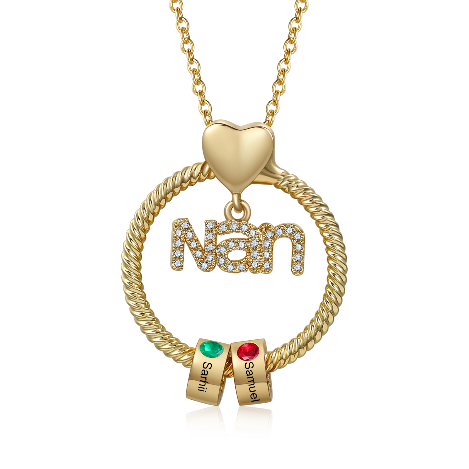 Personalised Nan Necklace Custom 1-6 Names & Birthstones Circle Pendant Necklace Gift for Grandma Nanna