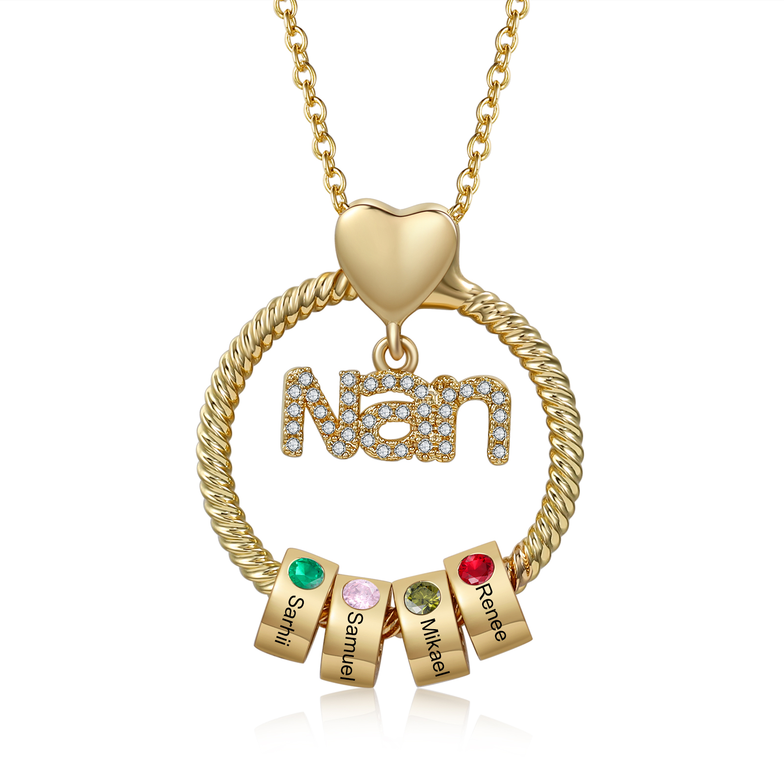Personalised Nan Necklace Custom 1-6 Names & Birthstones Circle Pendant Necklace Gift for Grandma Nanna
