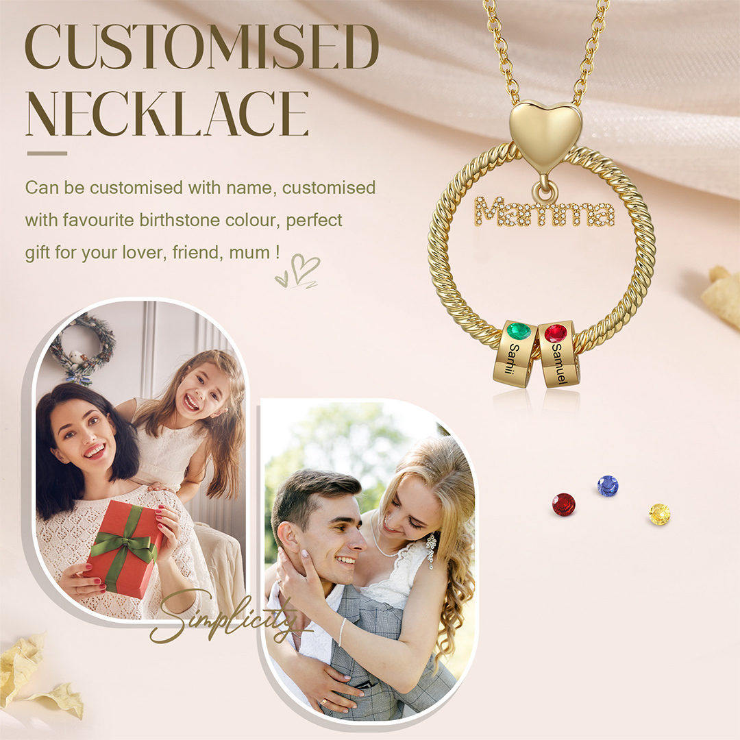 Personalised Mamma Pendant Necklace Custom 1-5 Birthstones & 1-5 Names Gifts for Mother-Jessemade AU