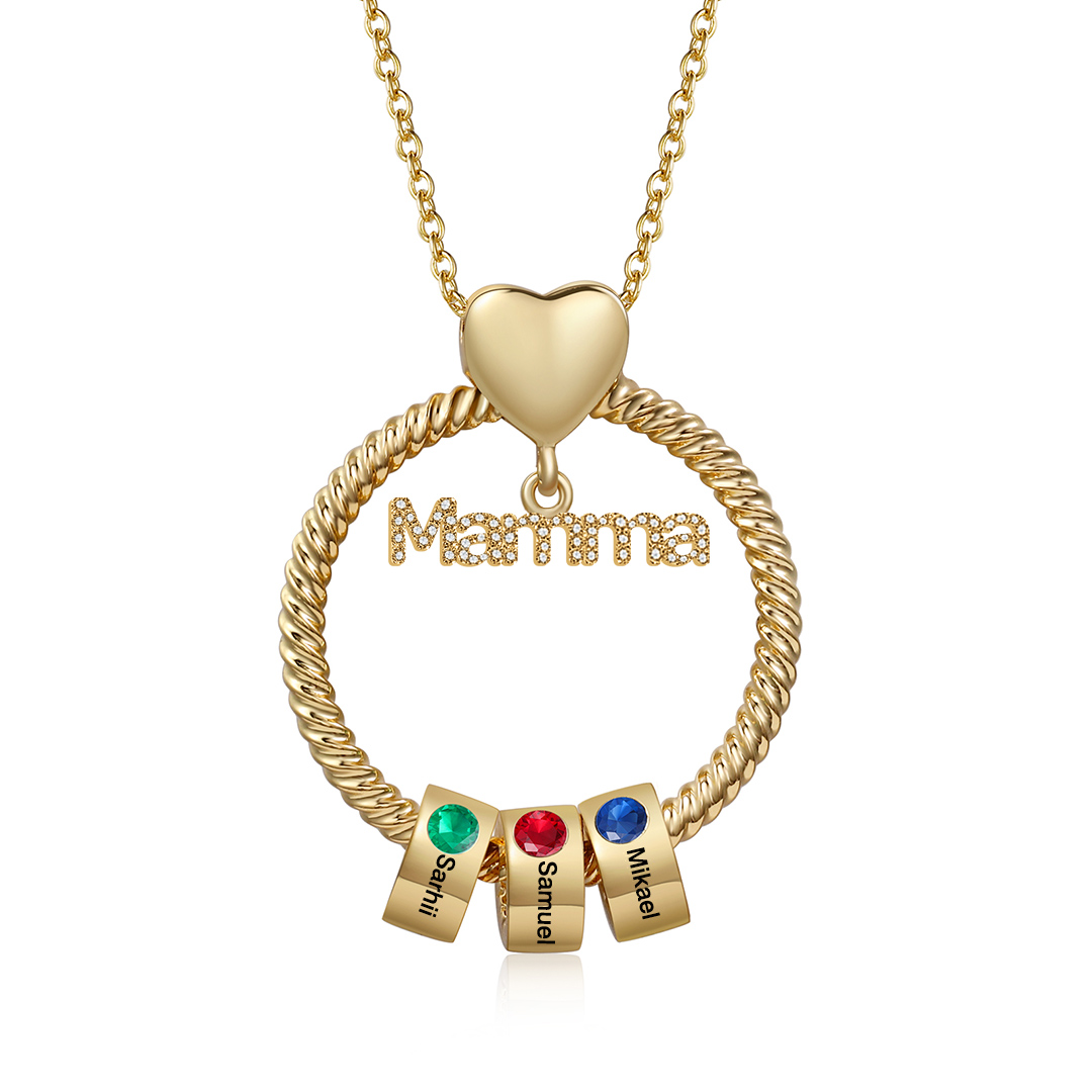 Personalised Mamma Pendant Necklace Custom 1-5 Birthstones & 1-5 Names Gifts for Mother-Jessemade AU