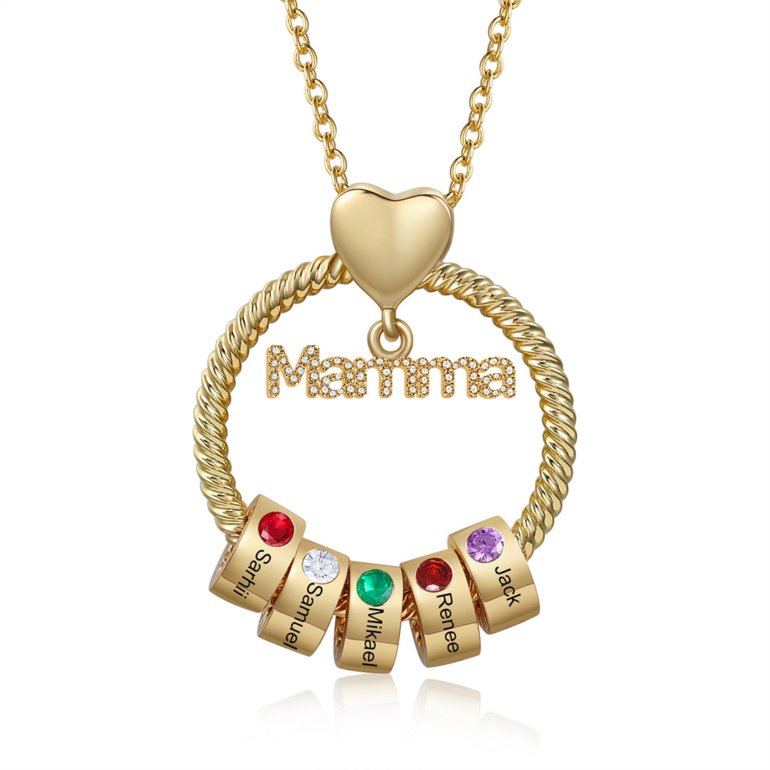 Personalised Mamma Pendant Necklace Custom 1-5 Birthstones & 1-5 Names Gifts for Mother-Jessemade AU
