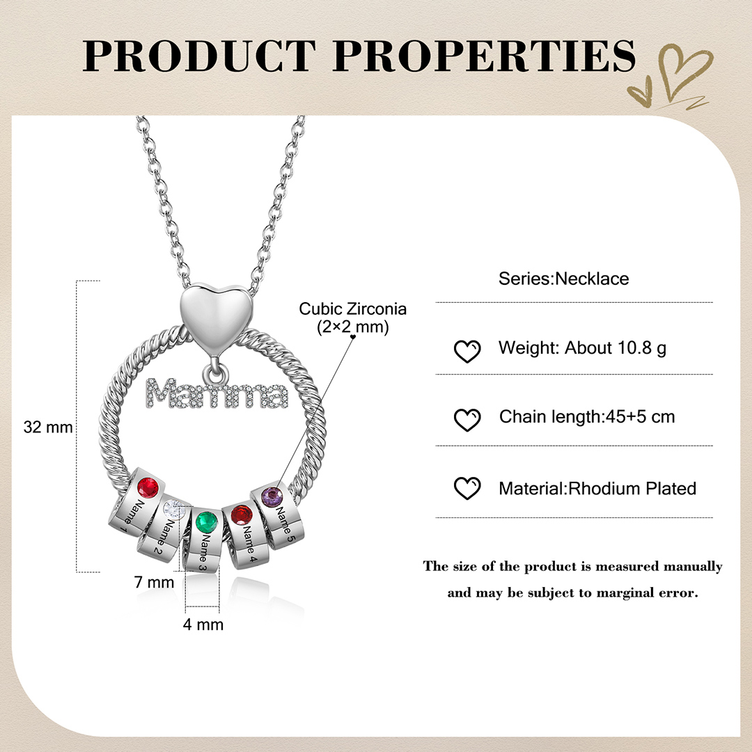 Personalised Mamma Pendant Necklace Custom 1-5 Names & 1-5 Birthstones Gifts for Mother-Jessemade AU