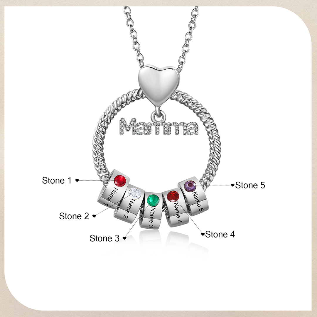 Personalised Mamma Pendant Necklace Custom 1-5 Names & 1-5 Birthstones Gifts for Mother-Jessemade AU