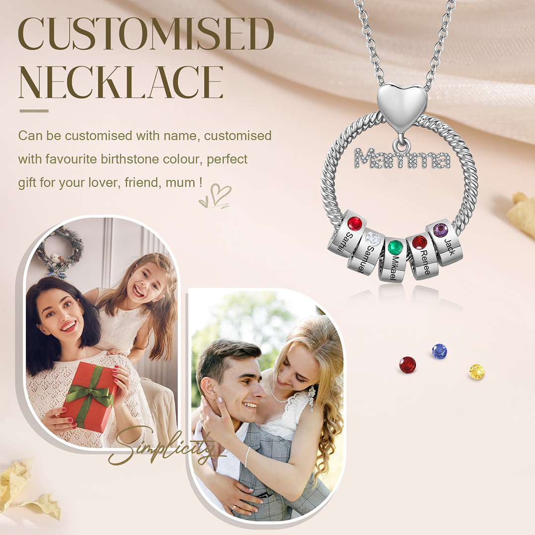 Personalised Mamma Pendant Necklace Custom 1-5 Names & 1-5 Birthstones Gifts for Mother-Jessemade AU