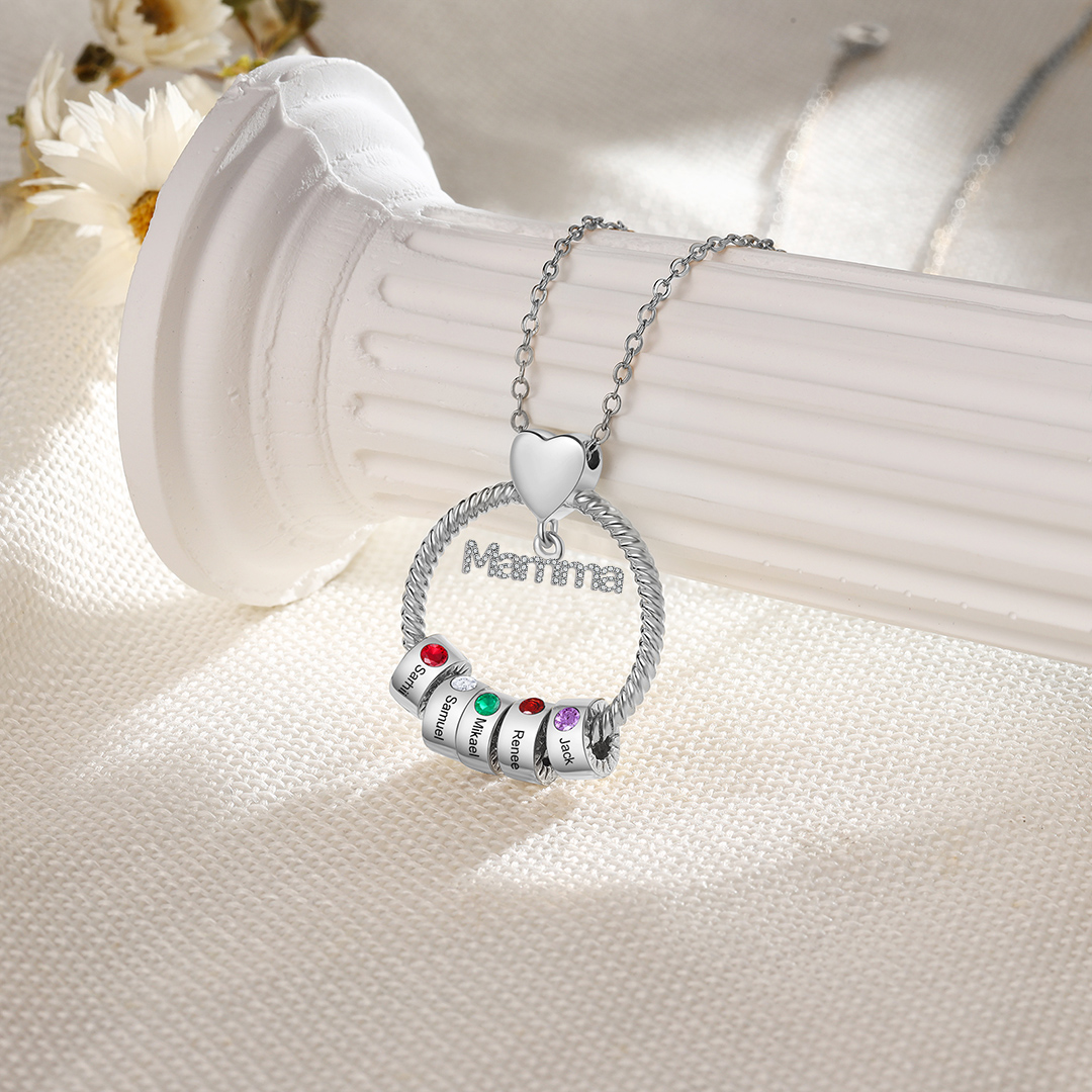 Personalised Mamma Pendant Necklace Custom 1-5 Birthstones & 1-5 Names Gifts for Mother-Jessemade AU