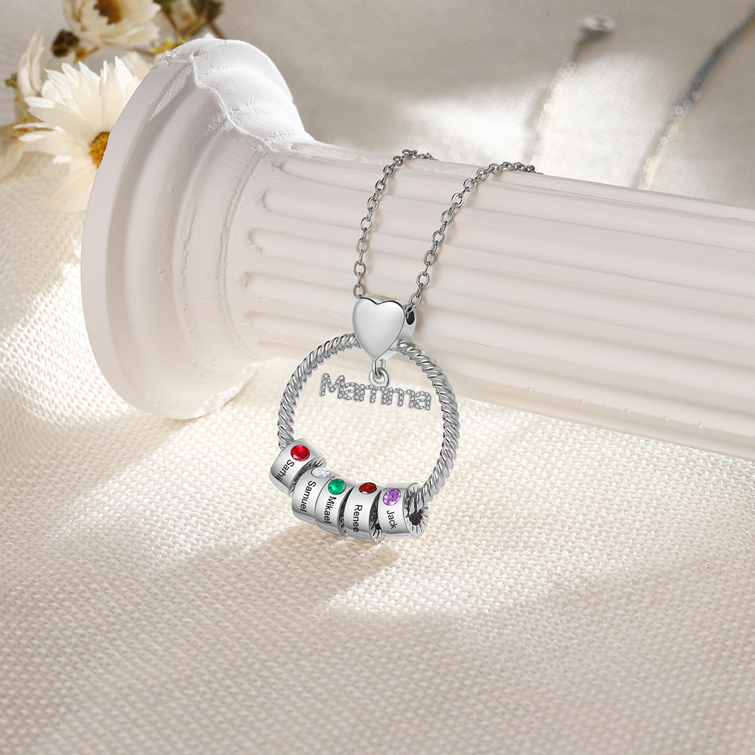 Personalised Mamma Pendant Necklace Custom 1-5 Birthstones & 1-5 Names Gifts for Mother-Jessemade AU