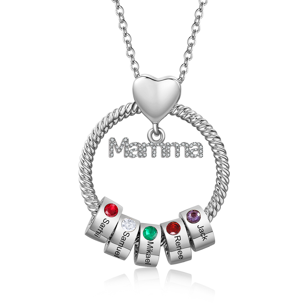 Personalised Mamma Pendant Necklace Custom 1-5 Names & 1-5 Birthstones Gifts for Mother-Jessemade AU