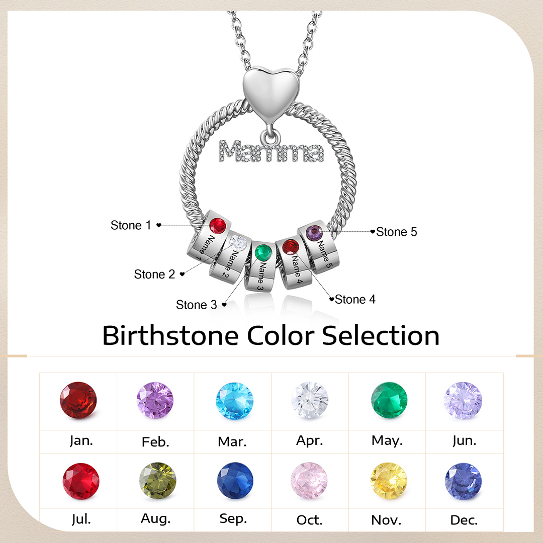 Personalised Mamma Pendant Necklace Custom 1-5 Names & 1-5 Birthstones Gifts for Mother-Jessemade AU