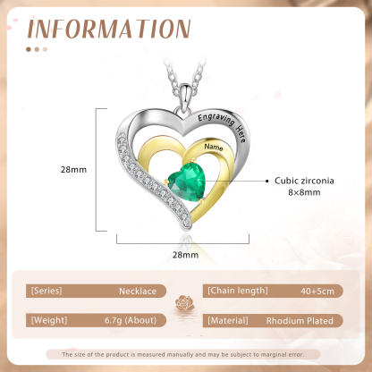 1 Name - Personalised Heart Pendant Necklace Custom Birthstone Engraved Text Necklace Gift for Her-Jessemade AU