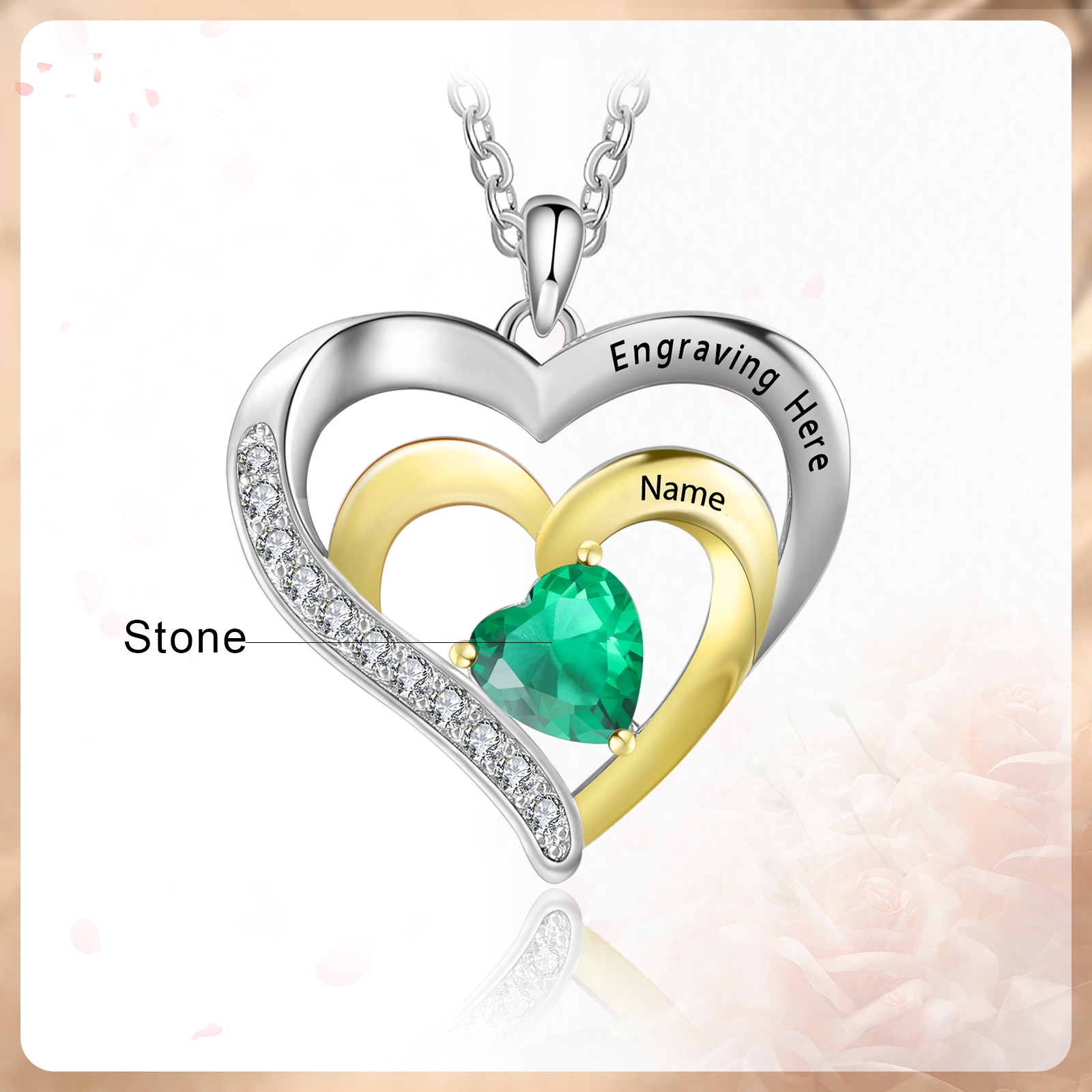 1 Name - Personalised Heart Pendant Necklace Custom Birthstone Engraved Text Necklace Gift for Her-Jessemade AU