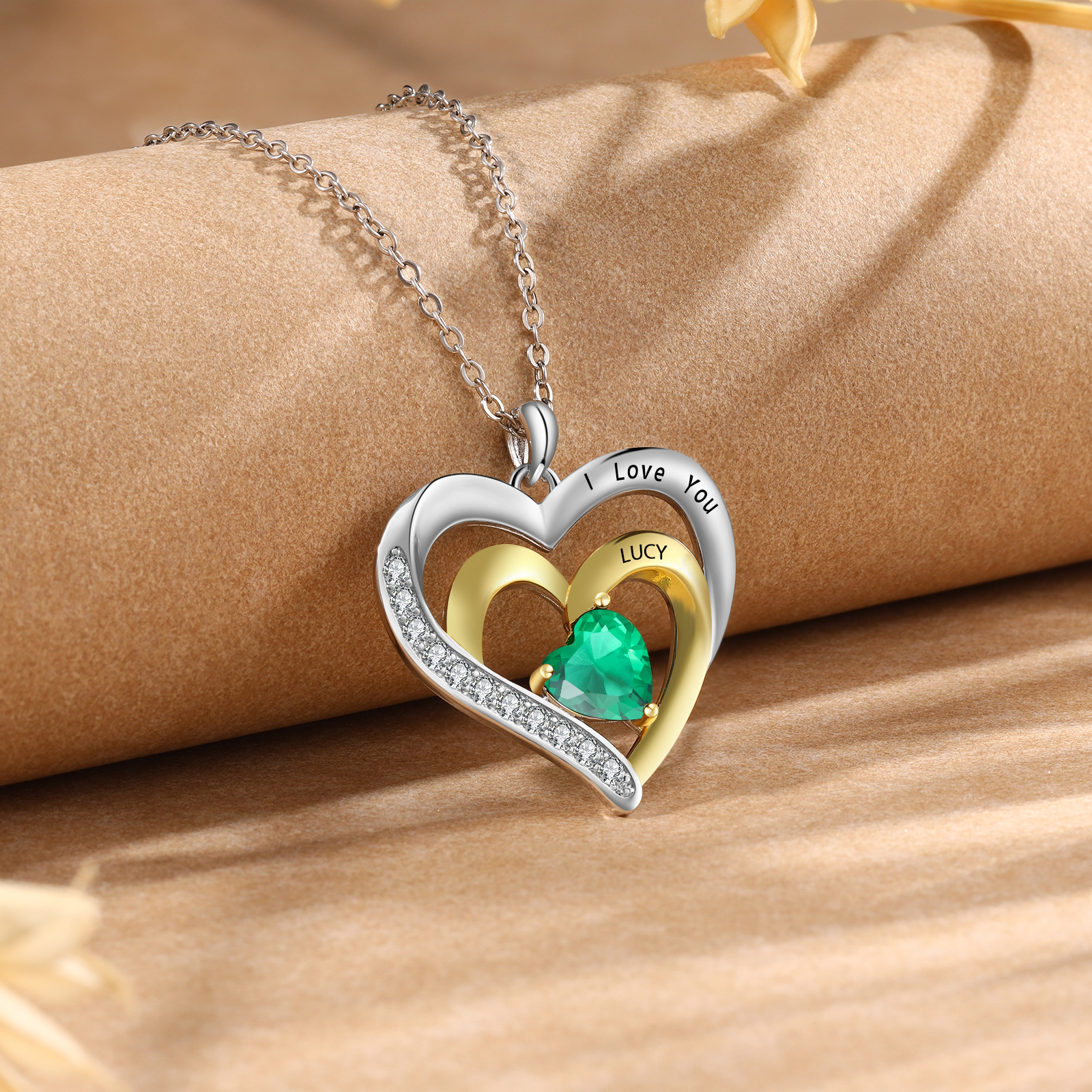 1 Name - Personalised Heart Pendant Necklace Custom Birthstone Engraved Text Necklace Gift for Her