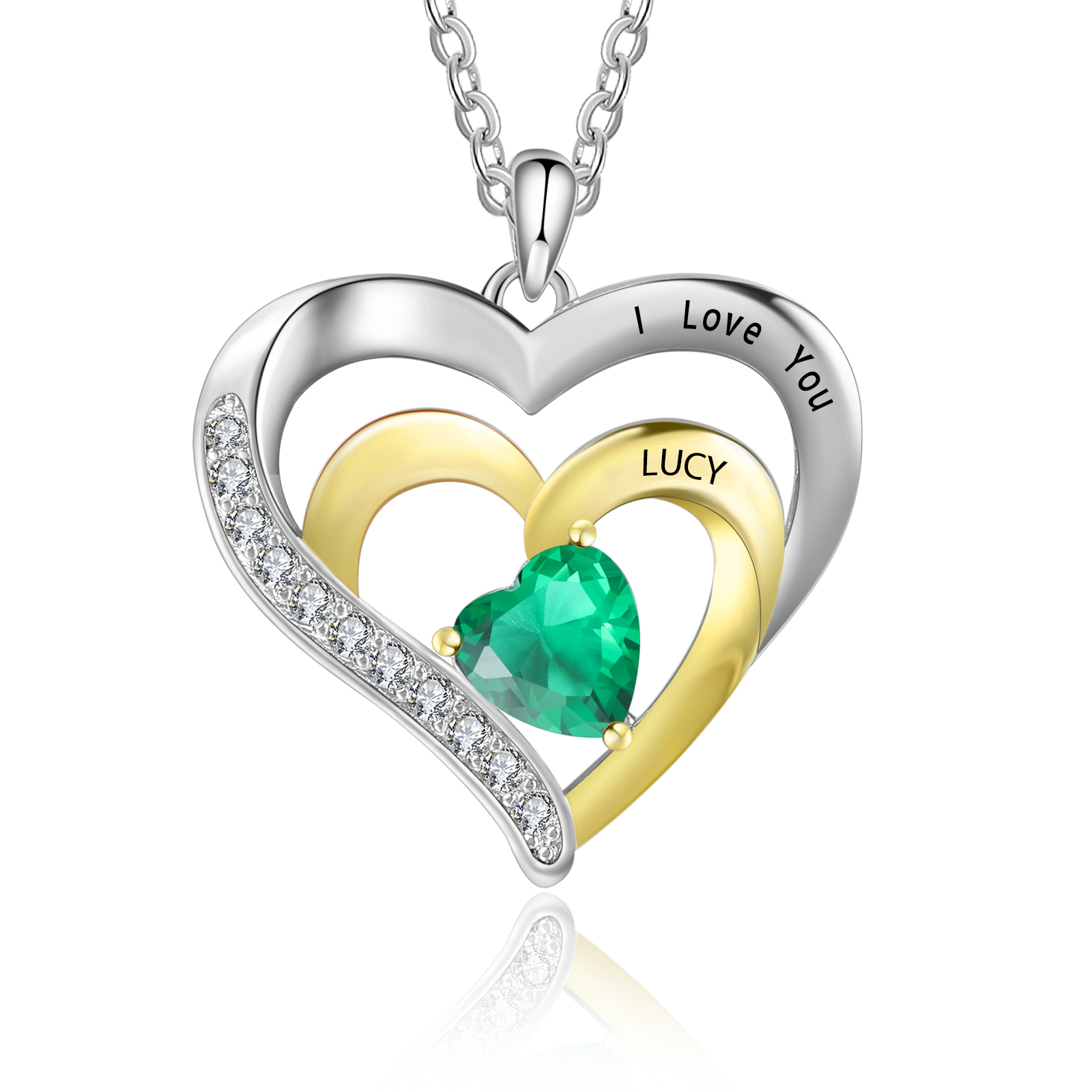 1 Name - Personalised Heart Pendant Necklace Custom Birthstone Engraved Text Necklace Gift for Her