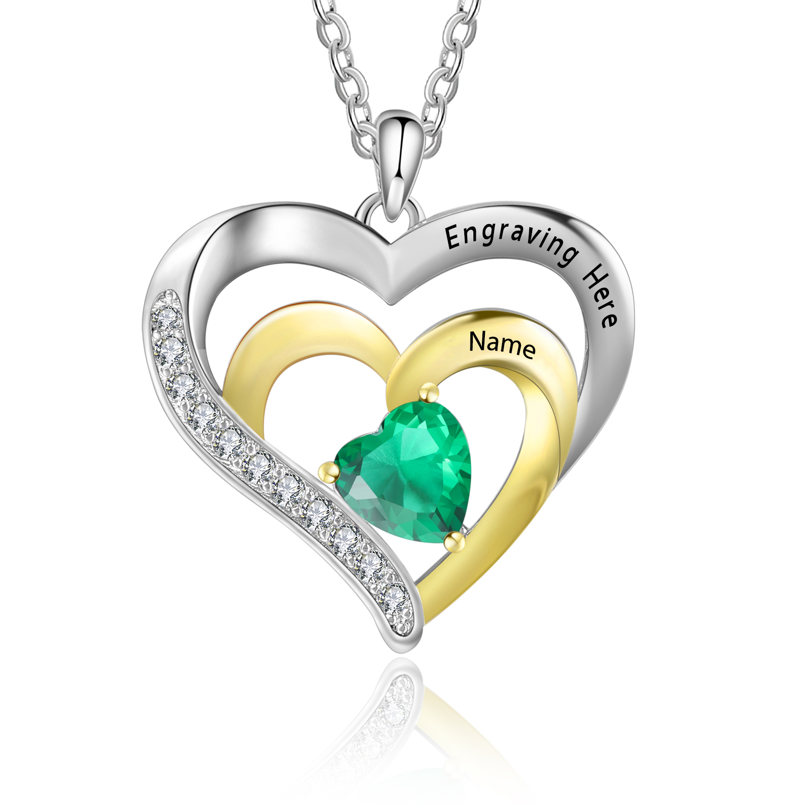 1 Name - Personalised Heart Pendant Necklace Custom Birthstone Engraved Text Necklace Gift for Her-Jessemade AU