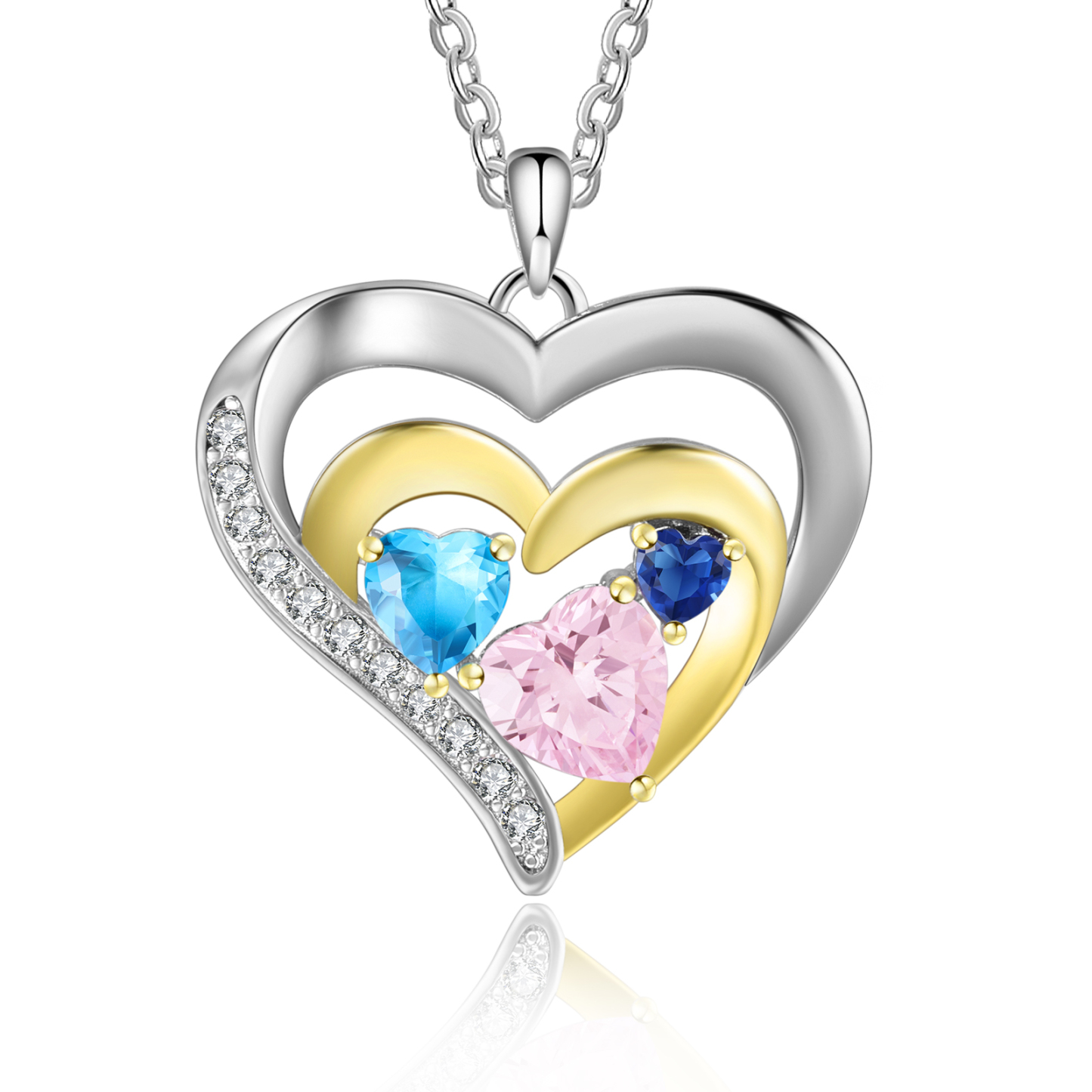 3 Names - Personalised Heart Pendant Necklace Custom Birthstones Engraved Text Necklace Gift for Her-Jessemade AU