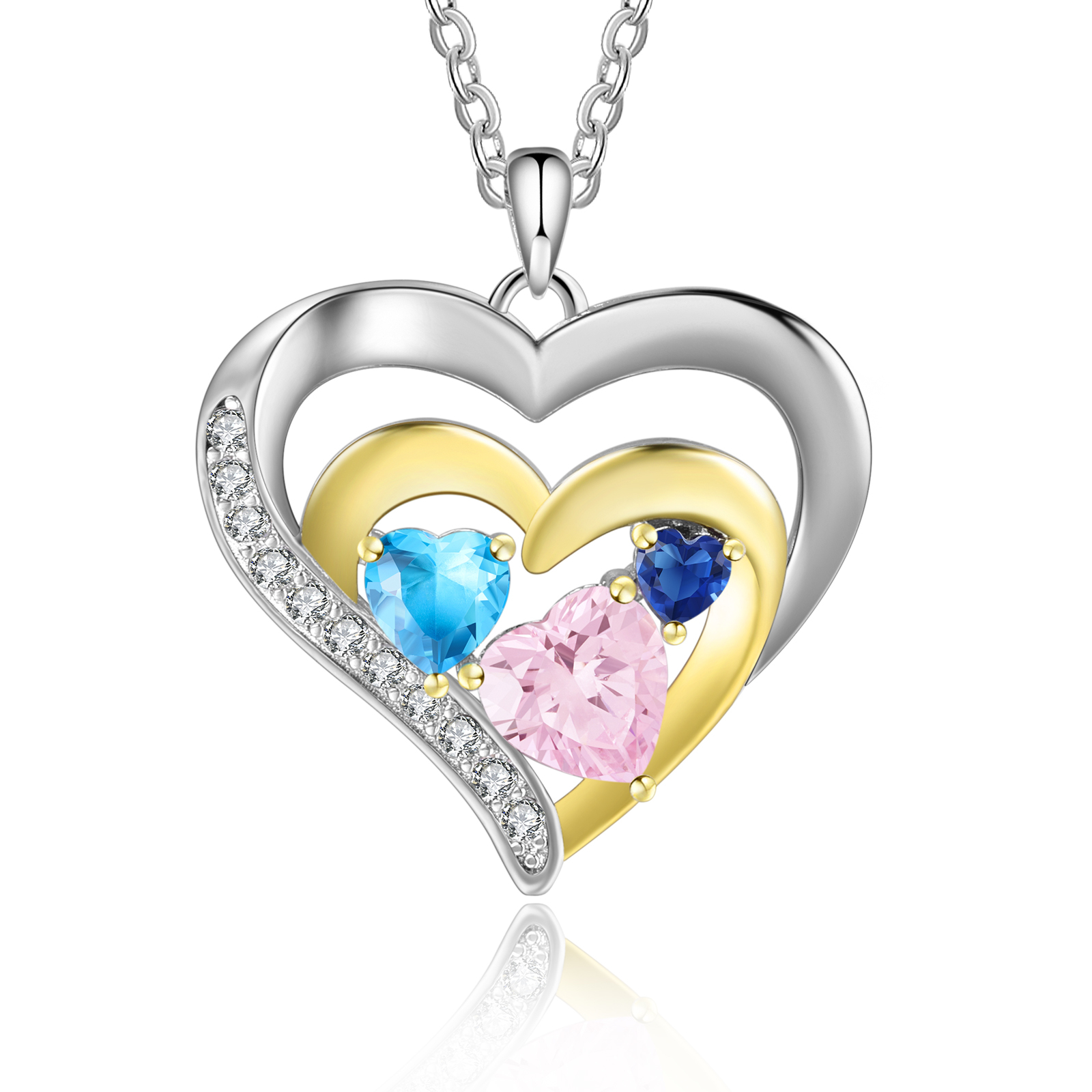 3 Names - Personalised Heart Pendant Necklace Custom Birthstones Engraved Text Necklace Gift for Her-Jessemade AU