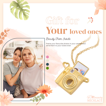 Personalized Photo Necklace - Camera Pendant Necklace with Customize 1 Photo for Her | Jessemade