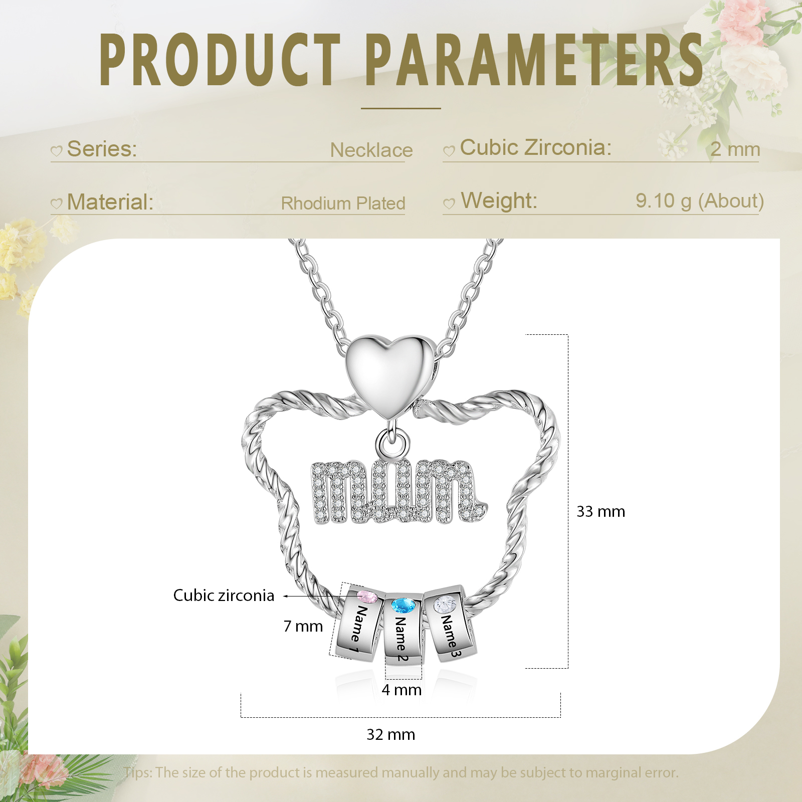 Personalised Mum Pendant Necklace Custom 2-5 Birthstones & 2-5 Names Gift for Mother-Jessemade AU