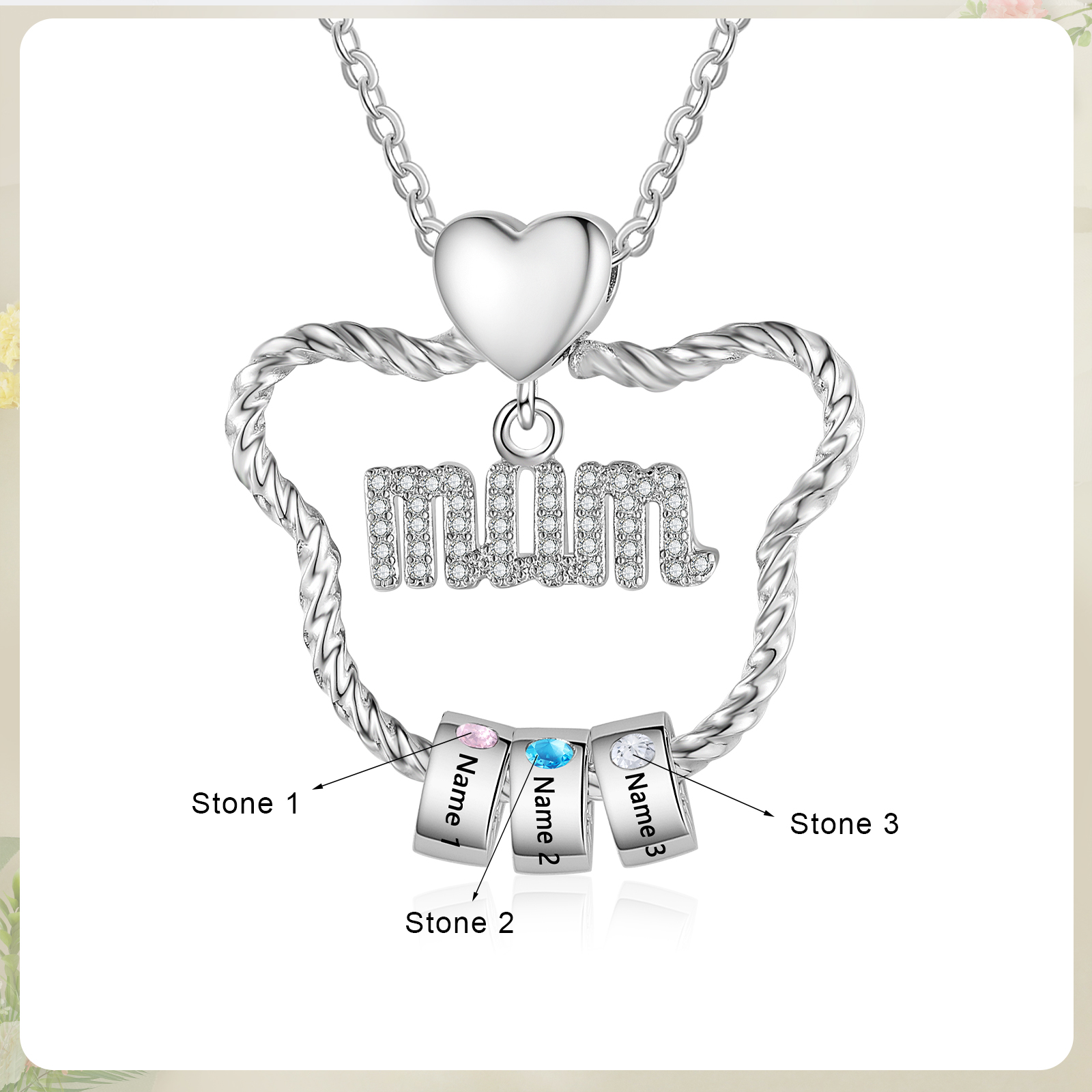 Personalised Mum Pendant Necklace Custom 2-5 Birthstones & 2-5 Names Gift for Mother-Jessemade AU