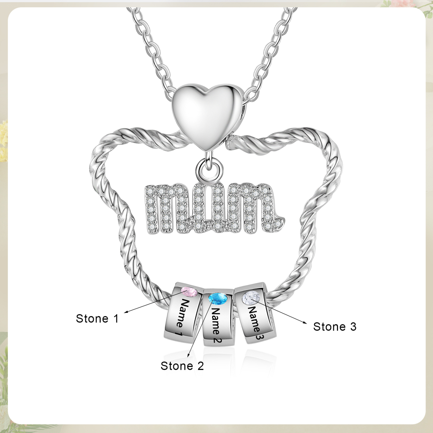 Personalised Mum Pendant Necklace Custom 2-5 Birthstones & 2-5 Names Gift for Mother-Jessemade AU